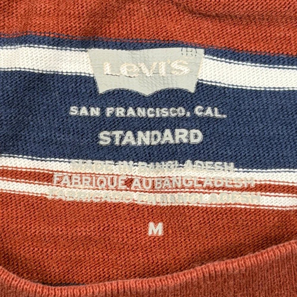 Levis Mens Standard Fit Striped Pocket T Shirt M Navy Rust White Crew Neck